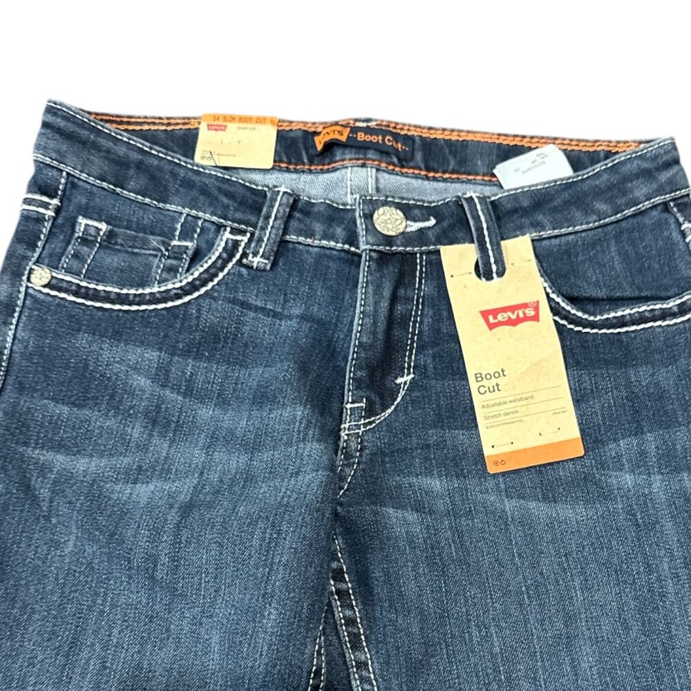 NEW Levis Bootcut Jeans Girls 14 Slim Dark Wash Denim Kids Stretch Summer Style - Picture 5 of 12